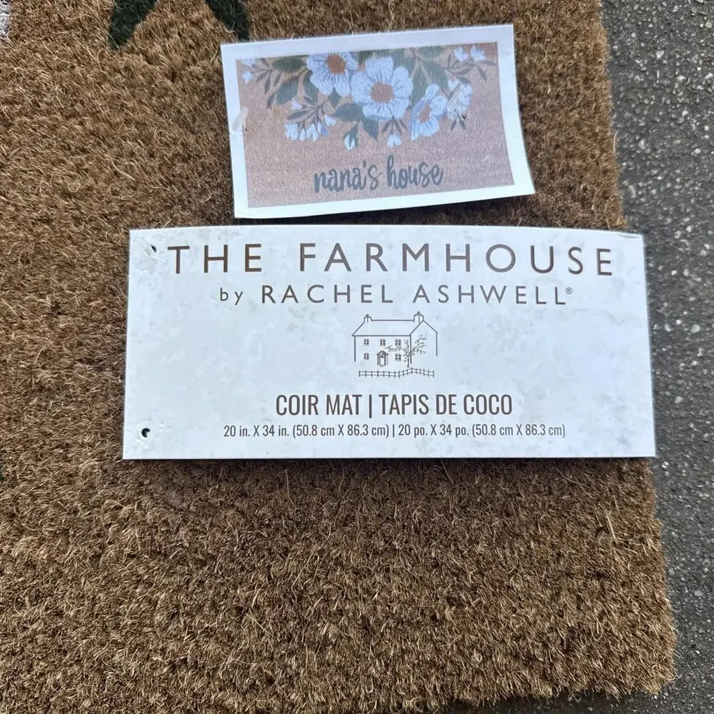NANA’S HOUSE 34”x20” w/ Floral Natural Coir Mat Rug Anti-slip Rubber Back NEW